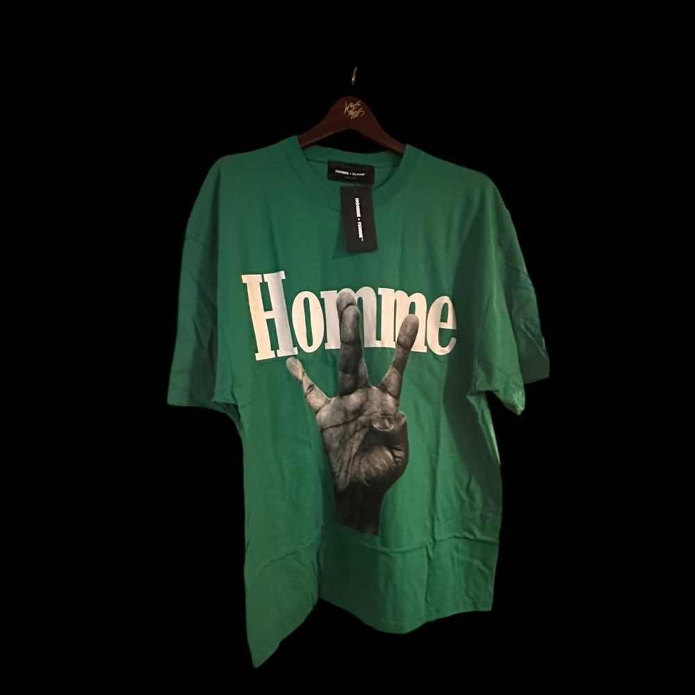 NWT Homme + Femme Twisted Fingers Green Tee $120 XL